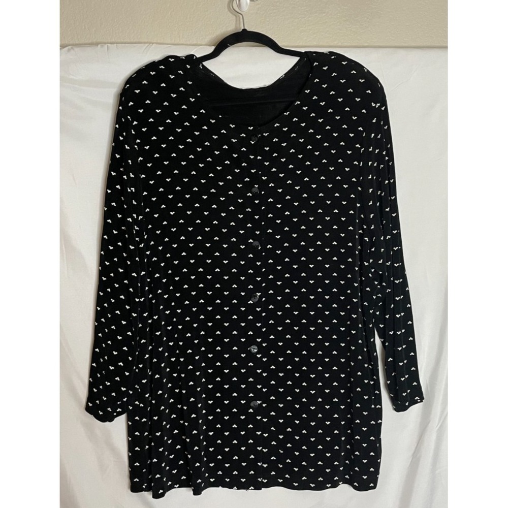 Vintage Vikki‎ Vi Womens 2X Black Geometric Button Cardigan Tunic Long Sleeve